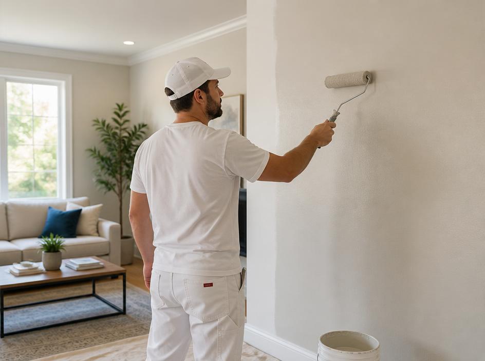 Grace Painting crew member painting an interior wall